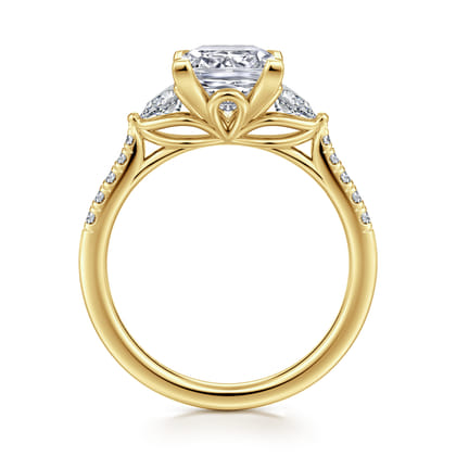 Monty - 14K Yellow Gold Princess Cut Three Stone Lotus Diamond Engagement Ring