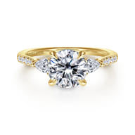 Monty - 14K Yellow Gold Round Three Stone Lotus Diamond Engagement Ring