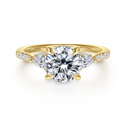 Monty - 14K Yellow Gold Round Three Stone Lotus Diamond Engagement Ring