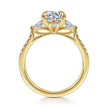 Monty - 14K Yellow Gold Round Three Stone Lotus Diamond Engagement Ring