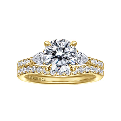 Monty - 14K Yellow Gold Round Three Stone Lotus Diamond Engagement Ring