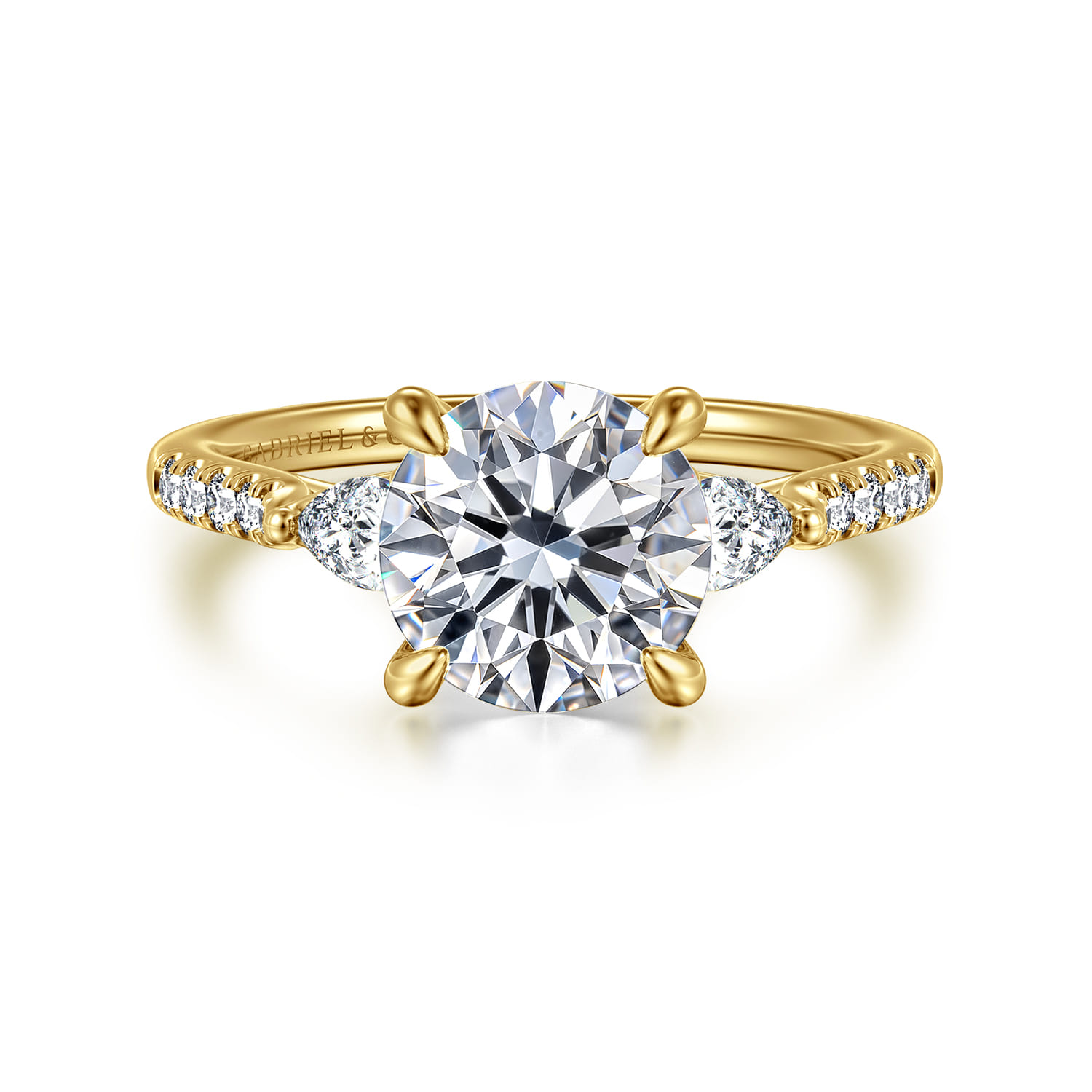 Monty - 14K Yellow Gold Round Three Stone Lotus Diamond Engagement Ring