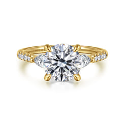 Monty - 14K Yellow Gold Round Three Stone Lotus Diamond Engagement Ring