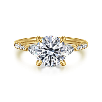 Monty - 14K Yellow Gold Round Three Stone Lotus Diamond Engagement Ring