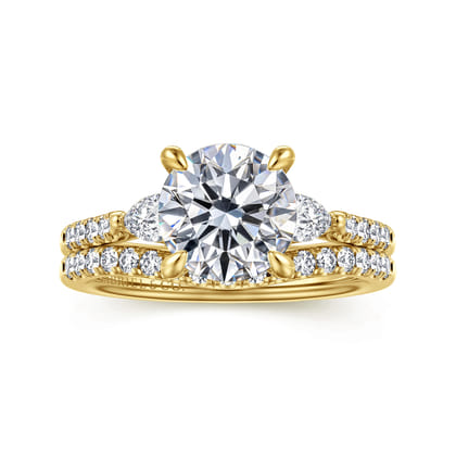 Monty - 14K Yellow Gold Round Three Stone Lotus Diamond Engagement Ring