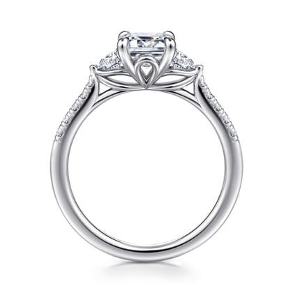 Moon - 14K White Gold Emerald Cut Three Stone Lotus Diamond Engagement Ring