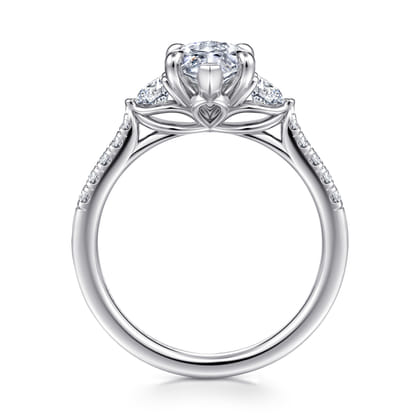 Moon - 14K White Gold Marquise Shape Three Stone Lotus Diamond Engagement Ring
