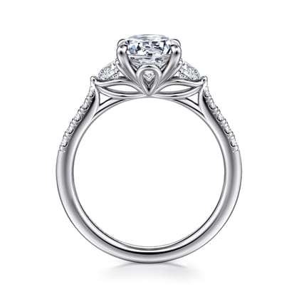 Moon - 14K White Gold Oval Three Stone Lotus Diamond Engagement Ring