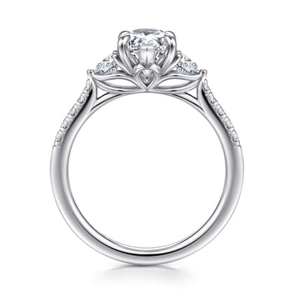Moon - 14K White Gold Pear Shape Three Stone Lotus Diamond Engagement Ring