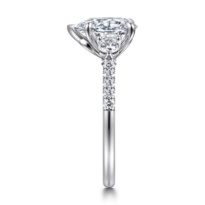Moon - 14K White Gold Pear Shape Three Stone Lotus Diamond Engagement Ring