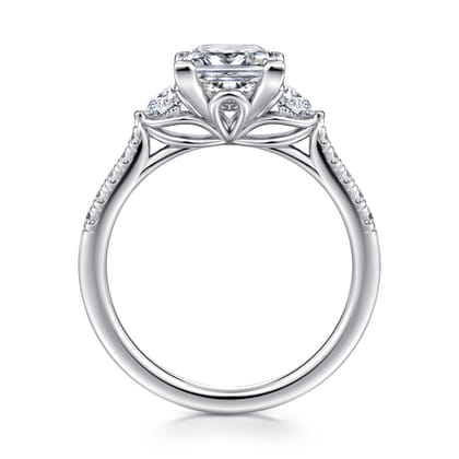 Moon - 14K White Gold Princess Cut Three Stone Lotus Diamond Engagement Ring