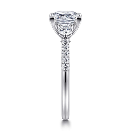 Moon - 14K White Gold Princess Cut Three Stone Lotus Diamond Engagement Ring