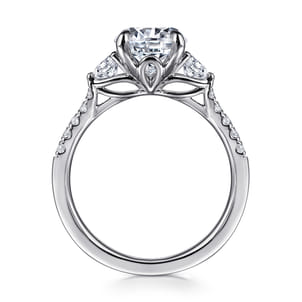 Moon - 14K White Gold Round Three Stone Lotus Diamond Engagement Ring