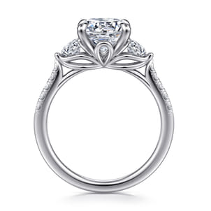 Moon - 14K White Gold Round Three Stone Lotus Diamond Engagement Ring