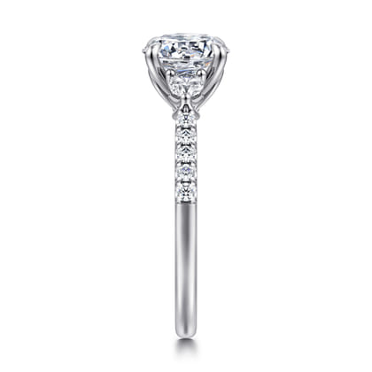 Moon - 14K White Gold Round Three Stone Lotus Diamond Engagement Ring