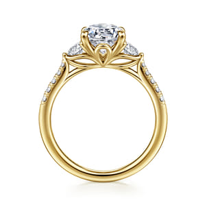 Moon - 14K Yellow Gold Oval Three Stone Lotus Diamond Engagement Ring