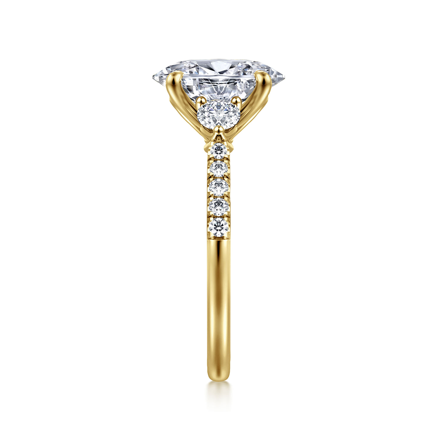 Moon - 14K Yellow Gold Oval Three Stone Lotus Diamond Engagement Ring
