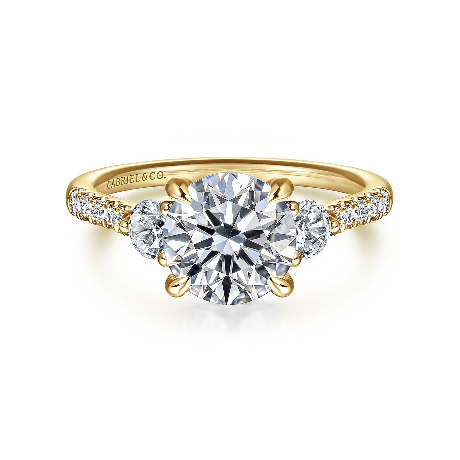 Moon - 14K Yellow Gold Round Three Stone Lotus Diamond Engagement Ring