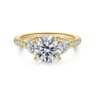 Moon - 14K Yellow Gold Round Three Stone Lotus Diamond Engagement Ring
