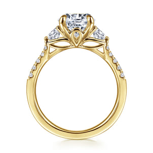 Moon - 14K Yellow Gold Round Three Stone Lotus Diamond Engagement Ring