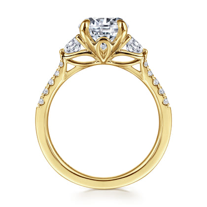 Moon - 14K Yellow Gold Round Three Stone Lotus Diamond Engagement Ring