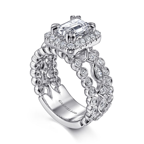 Moore - 14K White Gold Halo Emerald Cut Diamond Engagement Ring - 1.18 ct - Shot 3