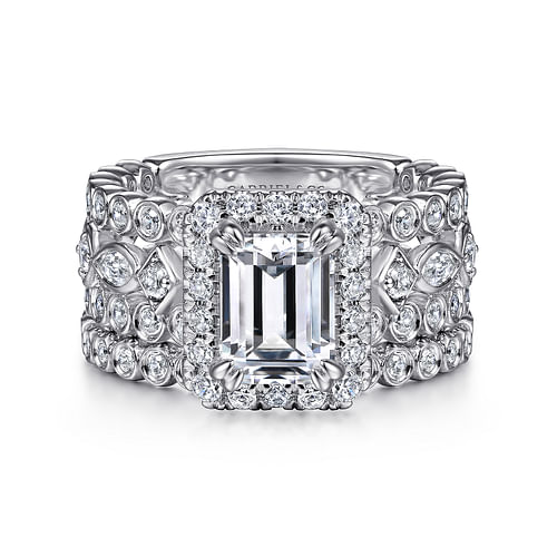 Moore - 14K White Gold Halo Emerald Cut Diamond Engagement Ring - 1.18 ct - Shot 4