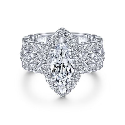 Moore - 14K White Gold Marquise Halo Diamond Engagement Ring