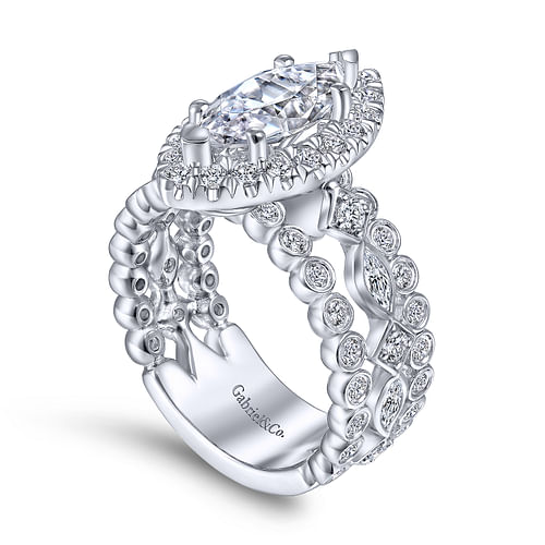 Moore - 14K White Gold Marquise Halo Diamond Engagement Ring - 1.29 ct - Shot 3