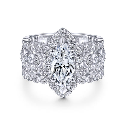 Moore - 14K White Gold Marquise Halo Diamond Engagement Ring