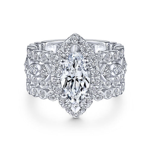 Moore - 14K White Gold Marquise Halo Diamond Engagement Ring - 1.29 ct - Shot 4