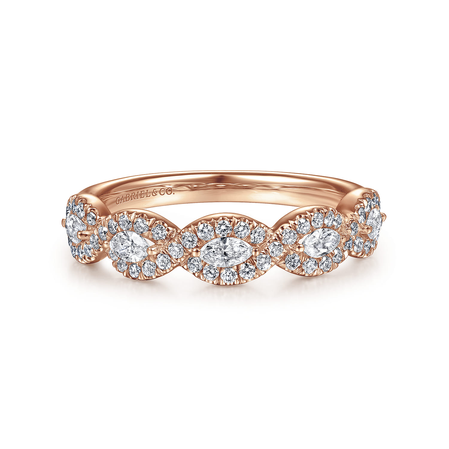 Fancy Wedding Ring in 14k Rose Gold with Marquise Natural Diamond at Gabriel & Co. - Shot 1