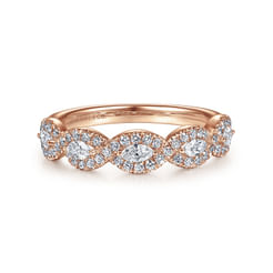 14K Rose Gold Round and Marquise Halo Station Diamond Anniversary Band