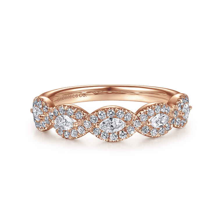 Fancy Wedding Ring in 14k Rose Gold with Marquise Natural Diamond at Gabriel & Co. - Shot 1
