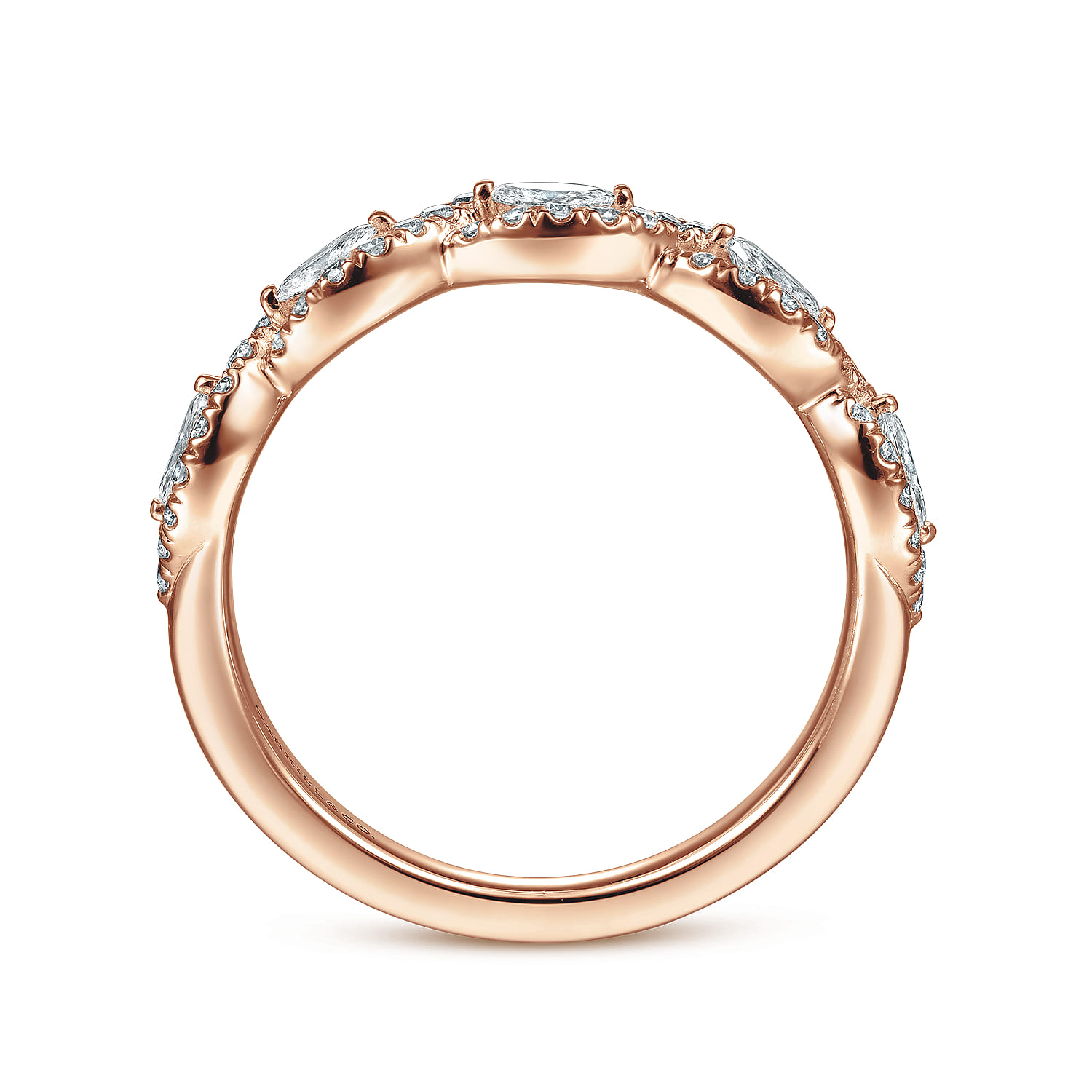Fancy Wedding Ring in 14k Rose Gold with Marquise Natural Diamond at Gabriel & Co. - Shot 2