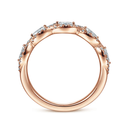 Moorea - 14K Rose Gold Round and Marquise Halo Station Diamond Anniversary Band