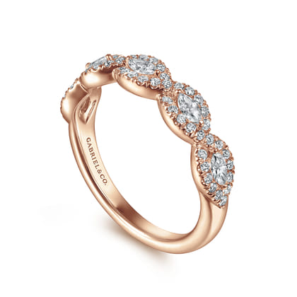 Moorea - 14K Rose Gold Round and Marquise Halo Station Diamond Anniversary Band