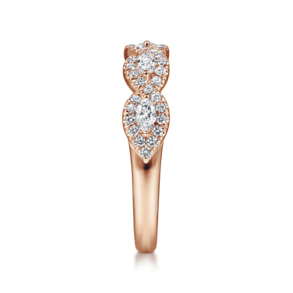 Moorea - 14K Rose Gold Round and Marquise Halo Station Diamond Anniversary Band
