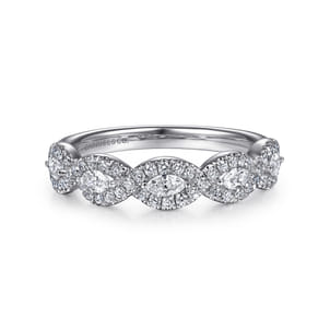 Moorea - 14K White Gold Round and Marquise Halo Station Diamond Anniversary Band