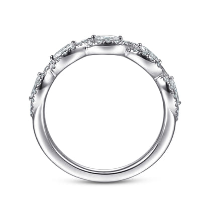 Moorea - 14K White Gold Round and Marquise Halo Station Diamond Anniversary Band