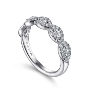Moorea - 14K White Gold Round and Marquise Halo Station Diamond Anniversary Band
