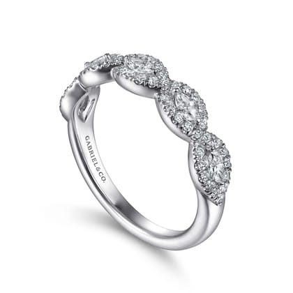 Moorea - 14K White Gold Round and Marquise Halo Station Diamond Anniversary Band