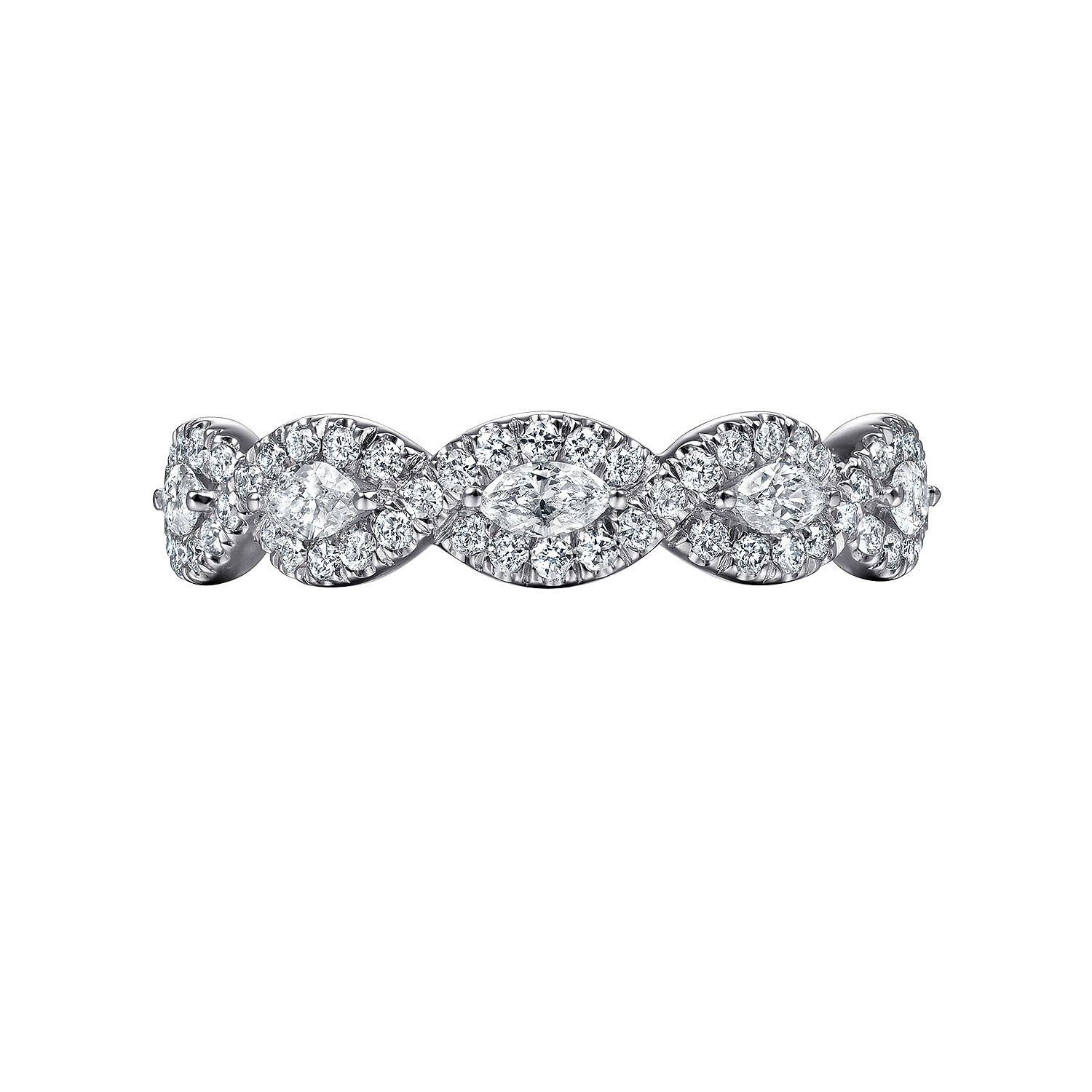 Moorea - 14K White Gold Round and Marquise Halo Station Diamond Anniversary Band