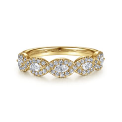 14K Yellow Gold Round and Marquise Halo Station Diamond Anniversary Band