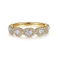 Moorea - 14K Yellow Gold Round and Marquise Halo Station Diamond Anniversary Band