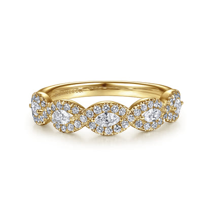 Moorea - 14K Yellow Gold Round and Marquise Halo Station Diamond Anniversary Band