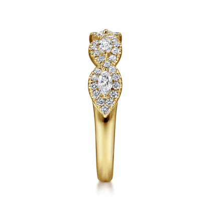 Moorea - 14K Yellow Gold Round and Marquise Halo Station Diamond Anniversary Band