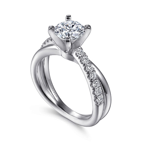 Morgan - 14K White Gold Round Twisted Diamond Engagement Ring - 0.18 ct - Shot 3