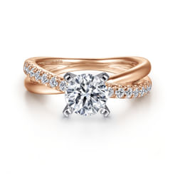 14K White-Rose Gold Round Diamond Criss Cross Engagement Ring