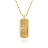 Mosaic - 14K White and Yellow Gold Bujukan Diamond Dog Tag Pendant Necklace with Blue and Dust Blue and White Enamel - 0.11 ct